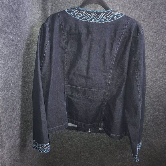 Sigrid Olsen Full Zip Top XL Long Sleeve Embroidery Indigo Lightweight Blue Coat - Picture 7 of 11